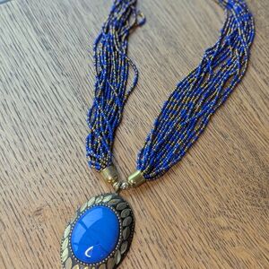 Blue and Gold Beaded Necklace